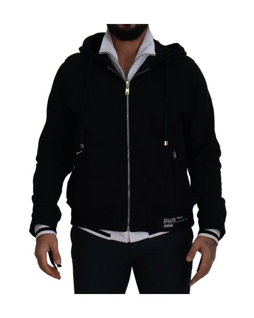 Dolce & Gabbana Black Elegant Bomber Jacket With Hood for men