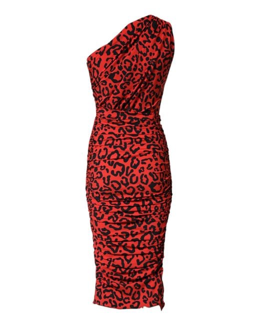 Dolce & Gabbana Red Leopard Print Nylon Sheath Midi Dress 29+Pa