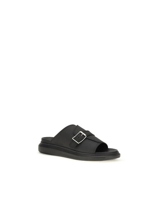 McQueen Black Calf Leather Bos Taurus Platform Sandals for men