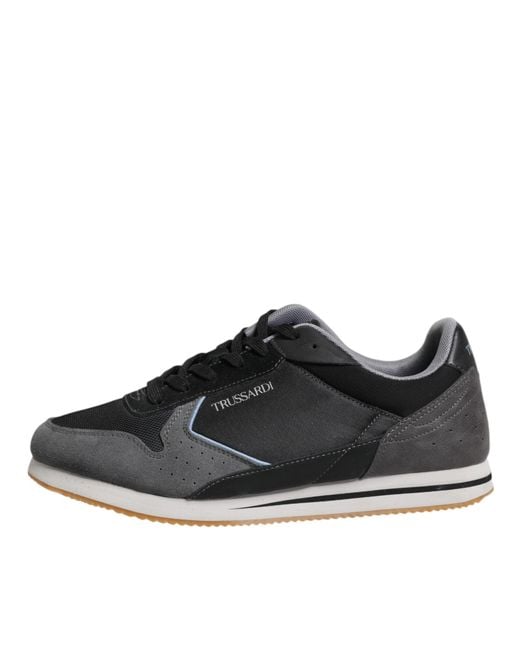 Trussardi Black Gray Lace Up Low Top Casual Sneakers Shoes for men