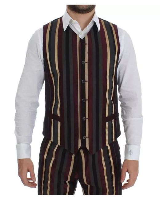 Dolce & Gabbana Black Multicolor Striped Runway 3 Piece Slim Fit Vest Suit for men
