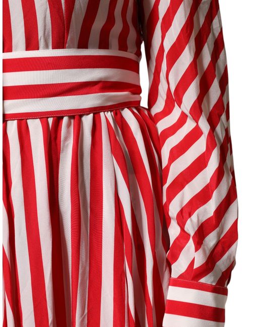 Dolce & Gabbana Red Silk Striped Aline Dress