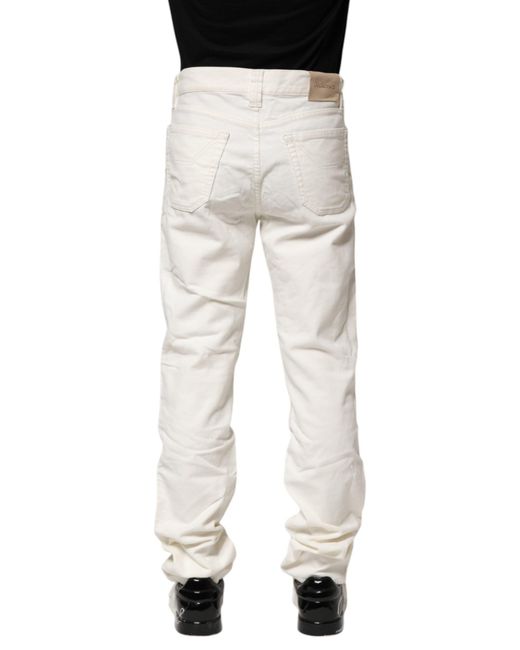 Jeckerson Gray White Cotton Stretch Straight Fit Men Denim Jeans for men