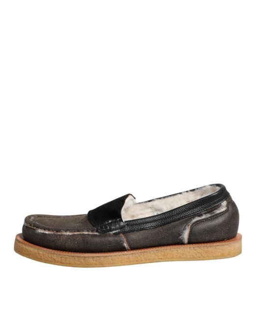 Dolce & Gabbana Black Brown White Calfskin Leather Loafers Shoes for men