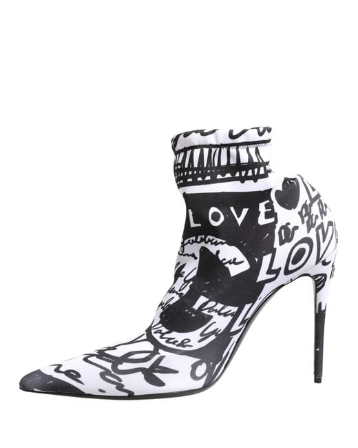 Dolce & Gabbana Black Graffiti Stretch Ankle Boots Shoes Elastane Polyester