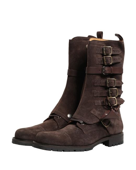 Dolce & Gabbana Black Brown Suede Leather Combat Ankle Boots Shoes for men