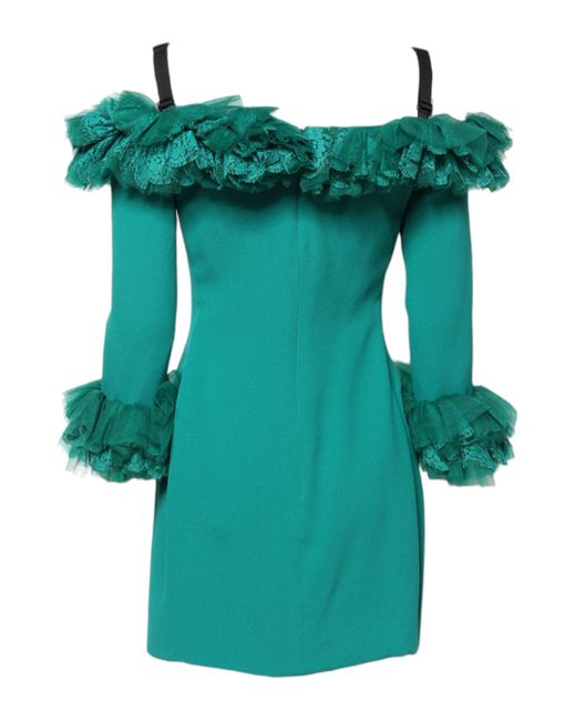Dolce & Gabbana Green Lace Off Shoulder Sheath Mini Dress for men
