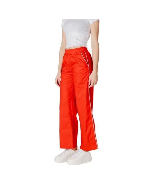 ONLY Red Multicolor Cotton Casual Pants