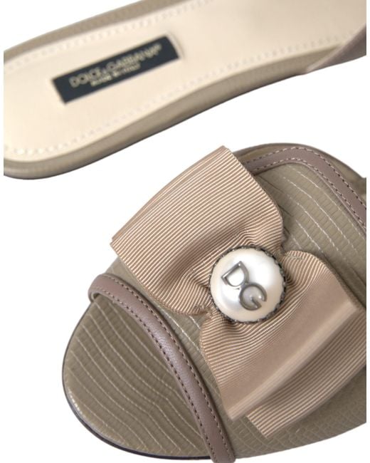 Dolce & Gabbana White Logo Pearl Flats Sandals Slides Shoes