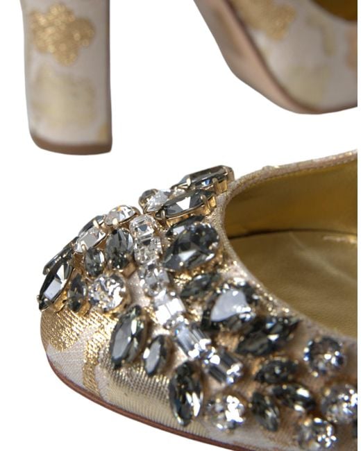 Dolce & Gabbana Natural Jacquard Crystal Mary Janes Pumps Shoes