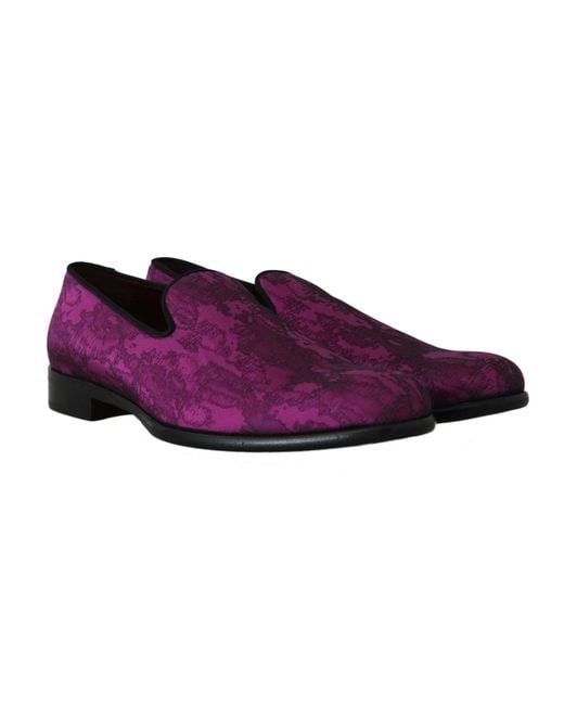 Dolce & Gabbana Purple Silk Pattern Loafers for men