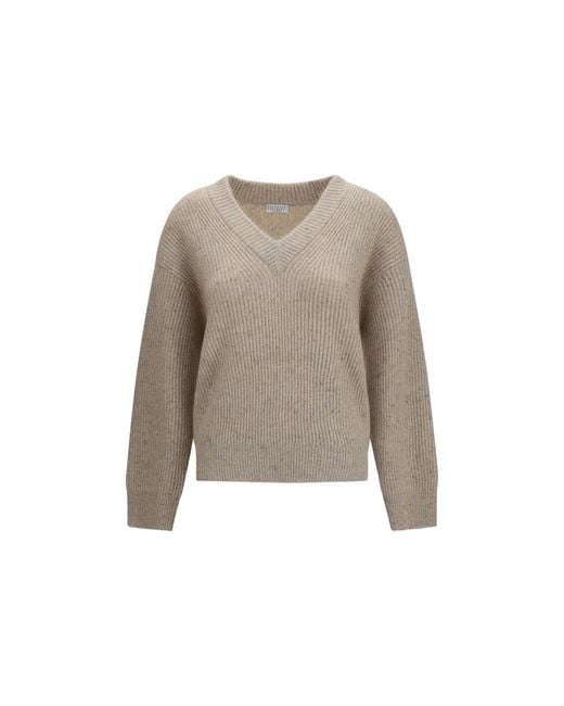 Brunello Cucinelli Brown Beige Cashmere Sweatshirt