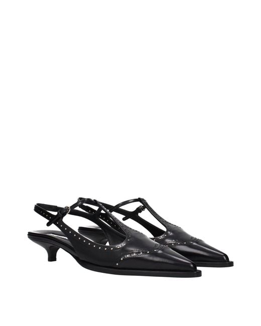 Miu Miu Black Leather Mid Heel Pumps