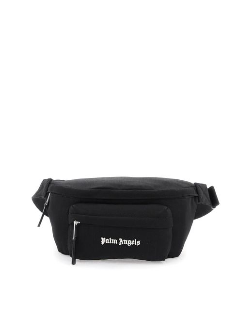 Palm Angels Black Canvas Waist Bag With Embroidered Logo for men