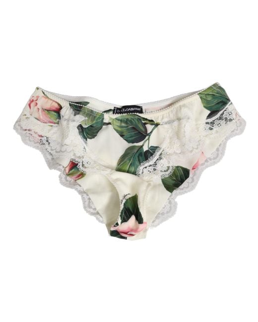 Dolce & Gabbana White Silk Satin Floral Lace Trim Slip Underwear