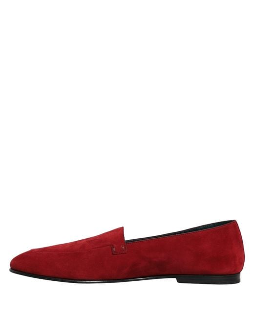 Dolce & Gabbana Red Suede Logo Slip On Flats Loafers Shoes for men