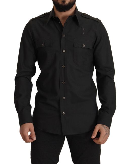 Dolce & Gabbana Black Cotton Slim Fit Casual Shirt for men