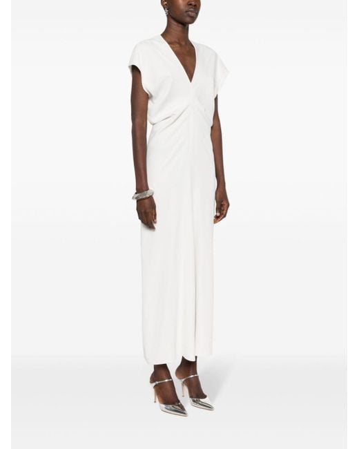 P.A.R.O.S.H. White Ruched Cady Midi Dress