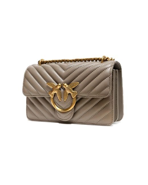 Pinko Multicolor Grey Leather Love One Mini Shoulder Bag