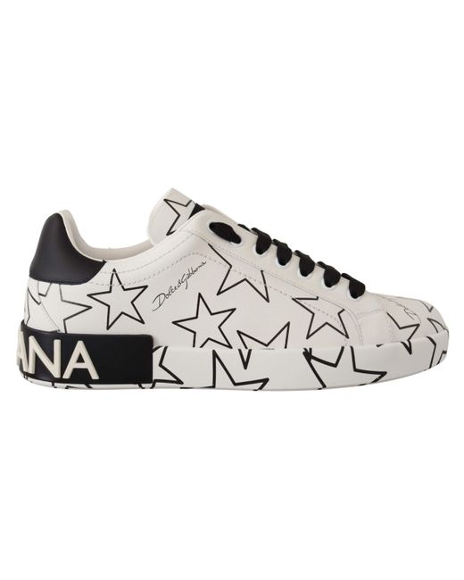 Dolce & Gabbana Black Leather Stars Low Top Sneakers Shoes for men