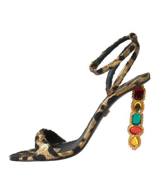Dolce & Gabbana Metallic Leopard Crystals Heels Sandals Shoes