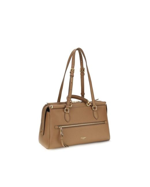 Dolce & Gabbana Brown Beige Calf Leather Bos Taurus Shoulder Bag