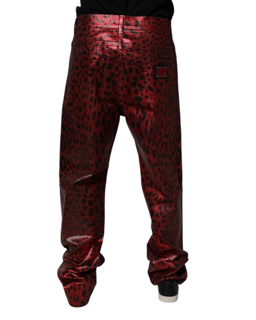 Dolce & Gabbana Red Leopard Cotton Straight Men Denim Jeans for men