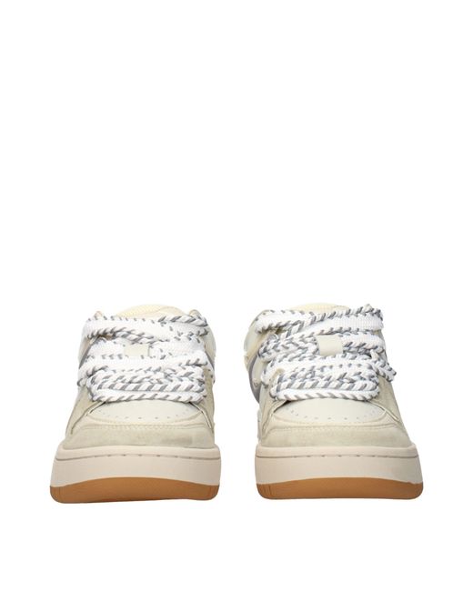 Barrow White Beige Leather Low Top Sneakers
