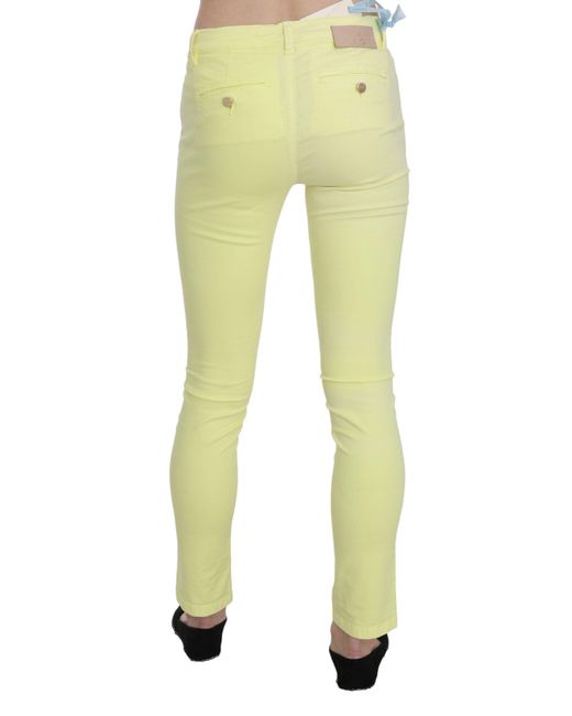 Pinko Yellow Cotton Stretch Low Waist Skinny Casual Trouser Pants