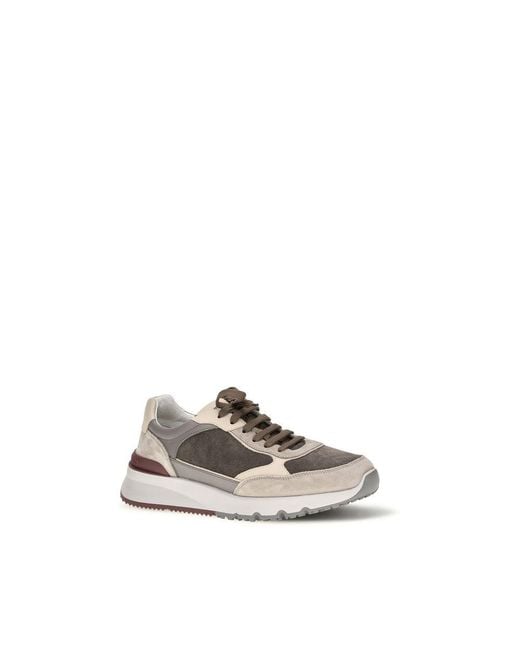 Brunello Cucinelli White Gray Calf Leather Bos Taurus Athletic Sneakers for men