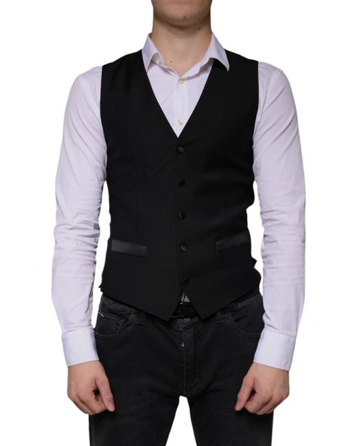 Dolce & Gabbana Black Wool Waistcoat Dress Formal Vest for men