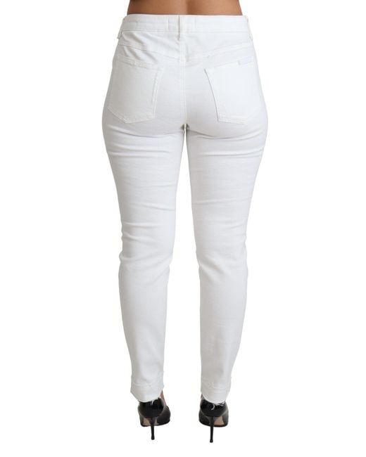 Dolce & Gabbana White Tattered Skinny Denim Cotton Stretch Jeans
