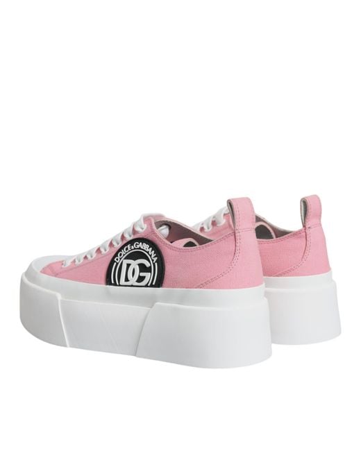 Dolce & Gabbana Pink Canvas Logo Low Top Sneakers Shoes