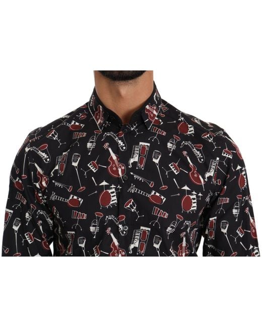 Dolce & Gabbana Black Musical Instrument Slim Fit Shirt for men
