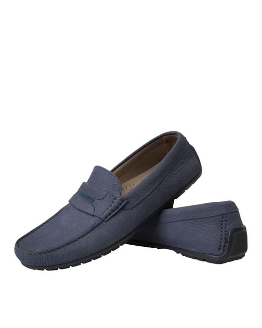 Dolce & Gabbana Blue Calf Leather Slip On Moccasin Shoes for men