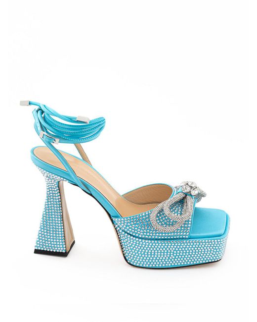 Mach & Mach Blue Elegant Light Crystal Bow Sandals