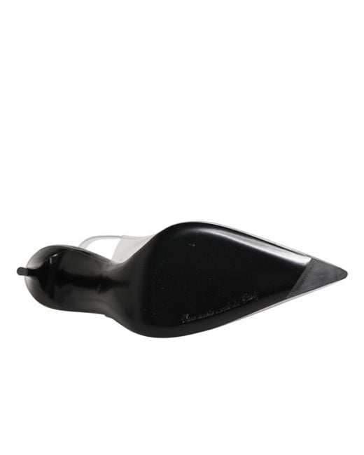 Dolce & Gabbana White Black Leather Clear Pvc Slingback Pumps Shoes