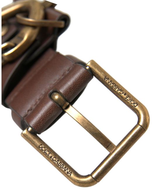 Dolce & Gabbana Brown Calf Leather Gold Metal Buckle Belt for men