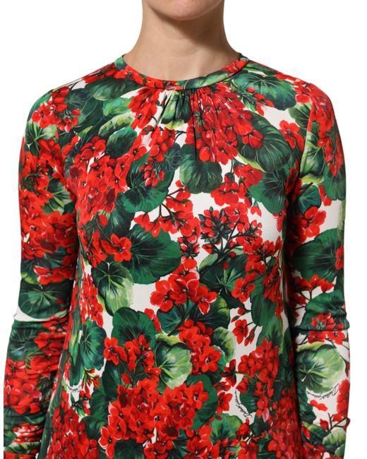 Dolce & Gabbana Red Multicolor Floral Short Portofino Dress
