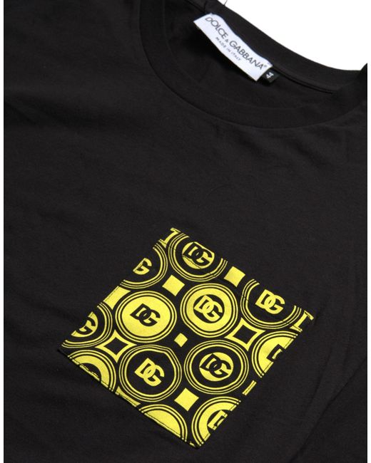 Dolce & Gabbana Black Printed Pocket Cotton Crewneck T-Shirt for men