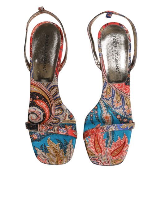 Dolce & Gabbana Blue Multicolor Floral High Heels Sandals Shoes