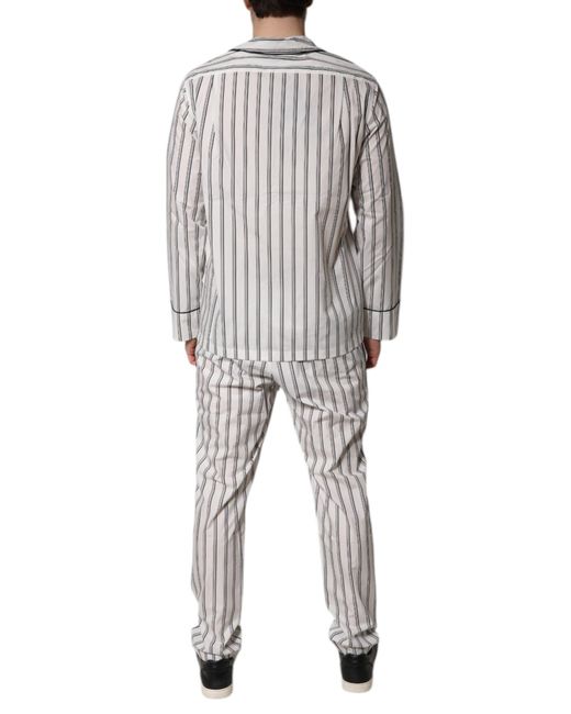 Dolce & Gabbana Gray Stripes Cotton Pajama Set Sleepwear for men