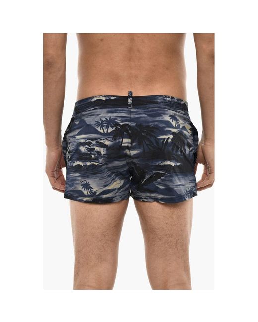 DSquared² Blue Beach Print Boxer Swim Shorts for men