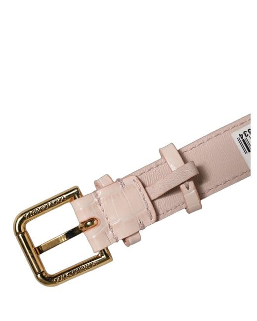 Dolce & Gabbana Pink Embossed Leather Gold Buckle Belt Strap Bracelet