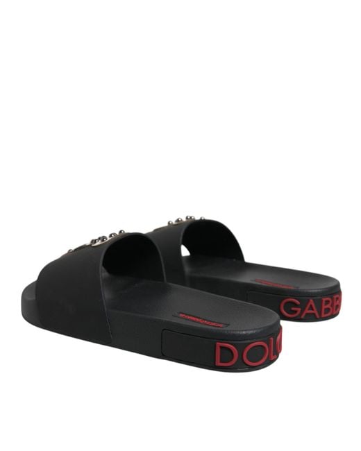 Dolce & Gabbana Black Pool Slides Cartoon Print Style for men