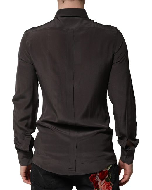 Dolce & Gabbana Black Dark Silk Dress Formal Shirt for men