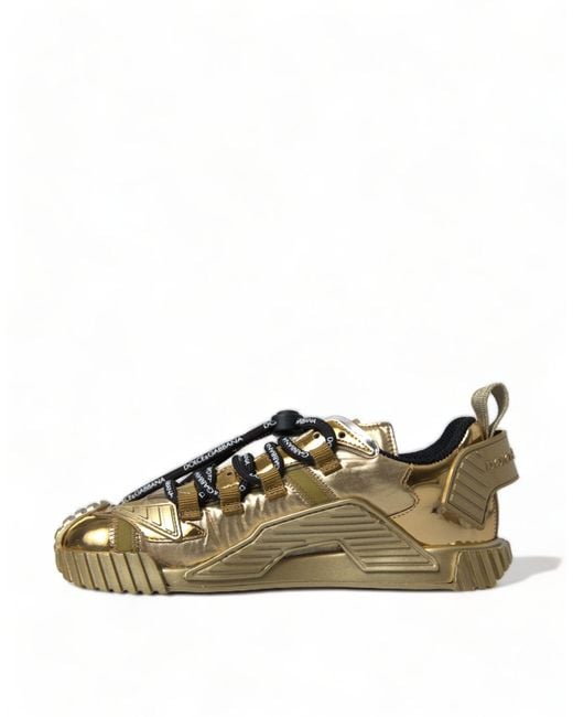 Dolce & Gabbana Green Metallic Gold Ns1 Low Top Sneakers Shoes