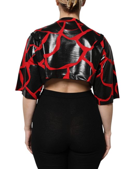 Dolce & Gabbana Red Black Cotton Bustier Detailing Cropped Top for men