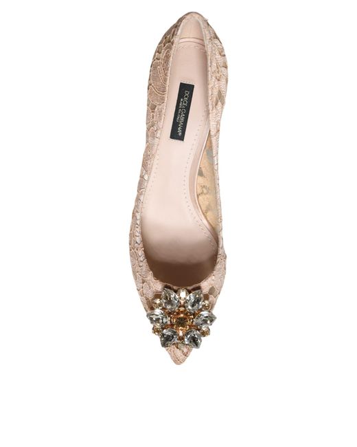 Dolce & Gabbana Pink Beige Taormina Lace Crystal Heels Pumps Shoes