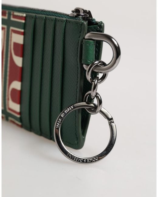 Dolce & Gabbana Green Calf Leather Logo Print Monogram Card Holder Wallet for men
